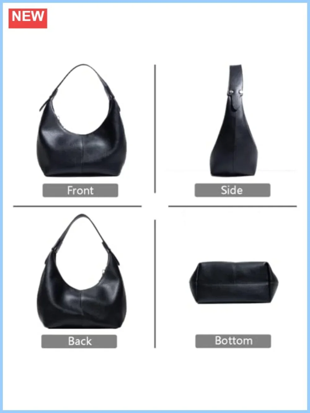 Vegan Leather Hobo Bag Crescent Shoulder Slouchy Tote Y2K Purse